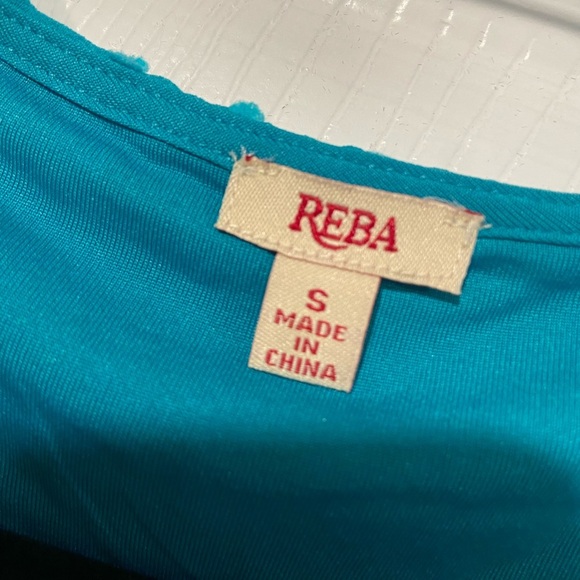 NWT Reba Size S Turquoise Swiss Dot Lace Sleeveless Midi Dress Asymmetrical Hem - Picture 12 of 14